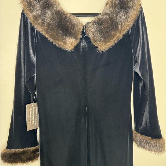 Patra womens L black velvet long sleeve fur cuff maxi dress witchy Gala formal - Picture 3 of 9